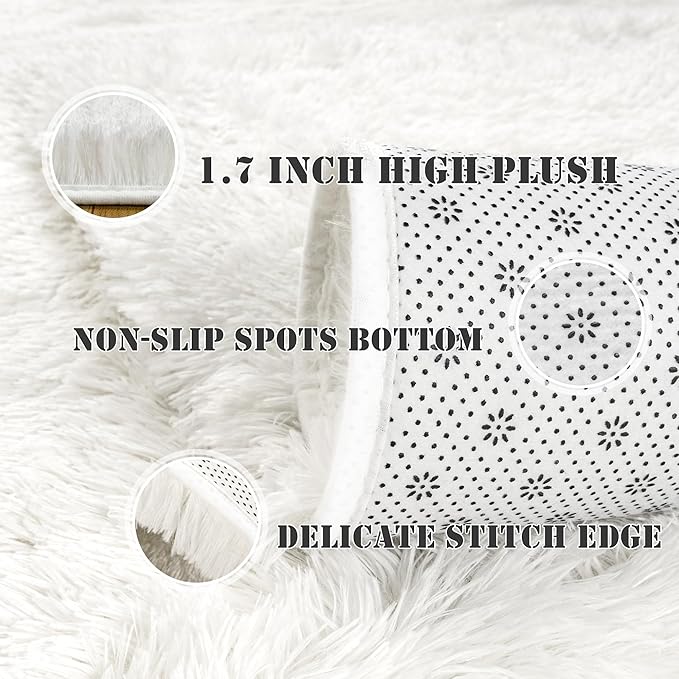 Xexsin Ultra Fluffy Area Rugs for Living Room Bedroom, 6x9 Fuzzy Large Living Room Rugs, Thick Shag Rug for Dorm, Soft Non Slip Kids Girls Boys Rug for Home Decor Aesthetic, Cream White