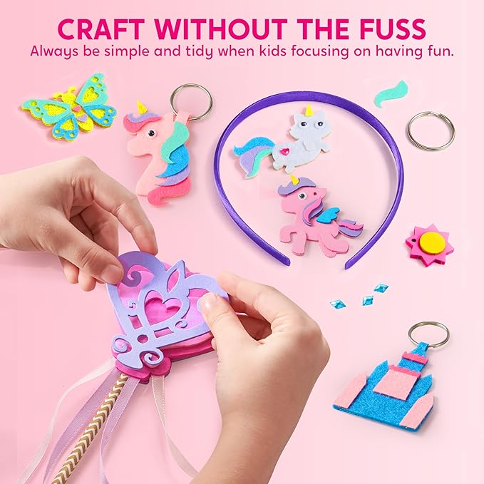 Klever Kits Unicorn DIY Craft Kit for 7 Projects, Make Your Own Unicorn Art, Castle, Dreamcatcher, Tiara, Wand, Birthday Gift, Craft Kits for Kids Ages 5+