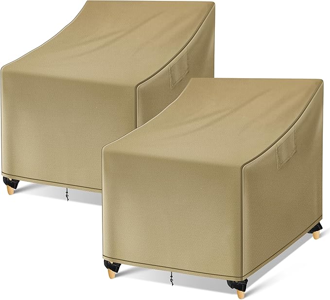 WLEAFJ Outdoor Adirondack Chair Covers Waterproof, Khaki Lawn Patio Furniture Covers, Heavy Duty Wicker Garden Sofa Chair Cover, 2 Pack - 32" W x 37" D x 36" H