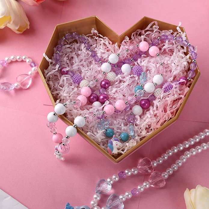 BigOtters Girl Princess Necklace Bracelet, Sets of 3 Colorful Jewelry Necklaces for Girls Toddlers Princess Dress up