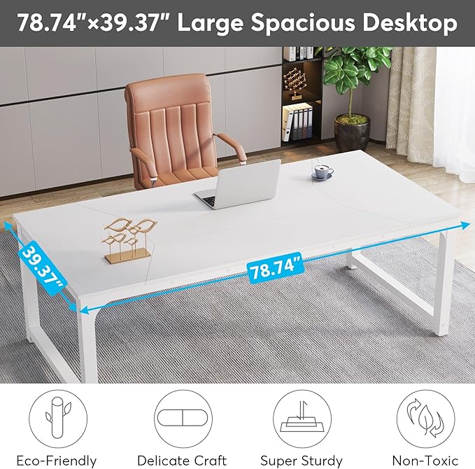 Tribesigns Modern Computer Desk, 78.7 x 39.4 inch X Large Executive Office Desk Computer Table Study Writing Desk Workstation for Home Office,White