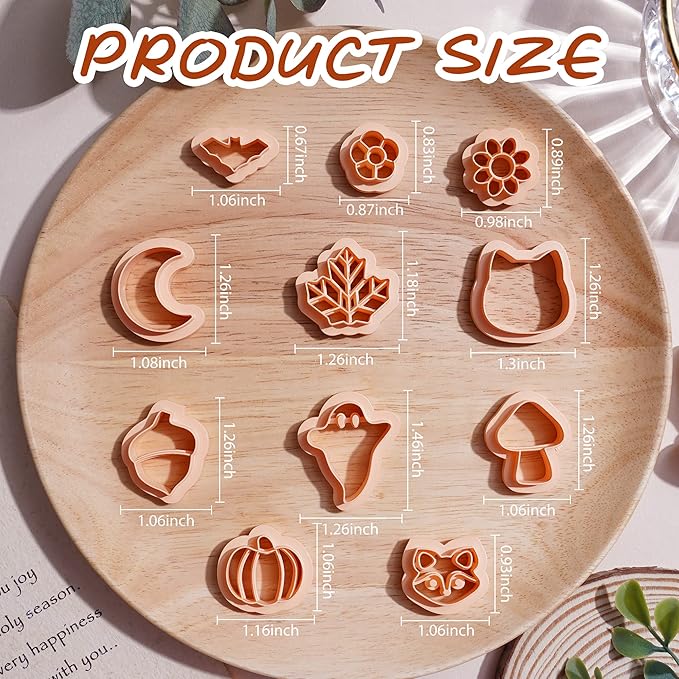 Puocaon Polymer Clay Cutters - 11 Pcs Maple Leaves Clay Cutters for Jewelry Making, Cat Fox Shape Clay Earring Cutters, Polymer Clay Earrings Making, Acorn Pumpkin Autumn Fruit Clay Earrings Studs