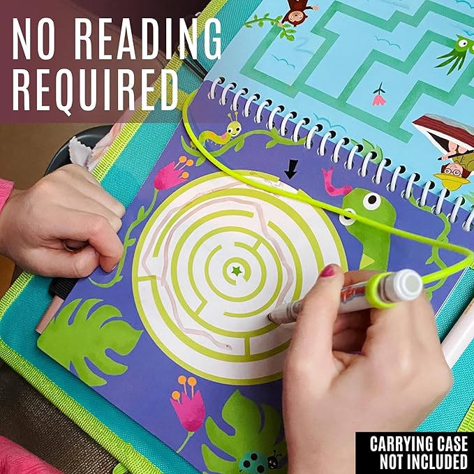 Kids Small Size Travel Educational Activity Books with Washable Markers (7"x7") - Car and Airplane Activities - Search and Find, Reusable Stickers for Ages 4, 5, 6 (Jungle & Ocean)