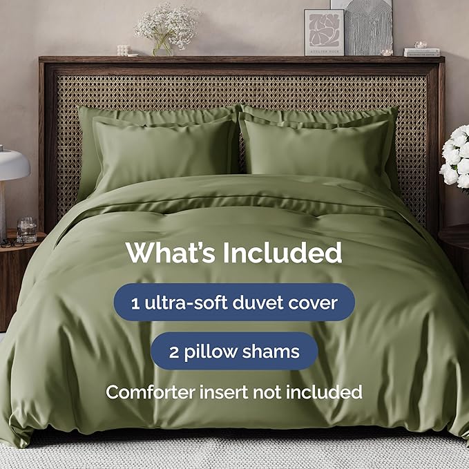 Duvet Cover Full Size Set - Extra Soft Full Size Duvet Cover 80 x 90 with 2 Pillow Shams - Hotel Luxury Easy Care and Fade Free w/Zipper Closures & Ties - Comfy Breathable Bedding Set (Sage Green)