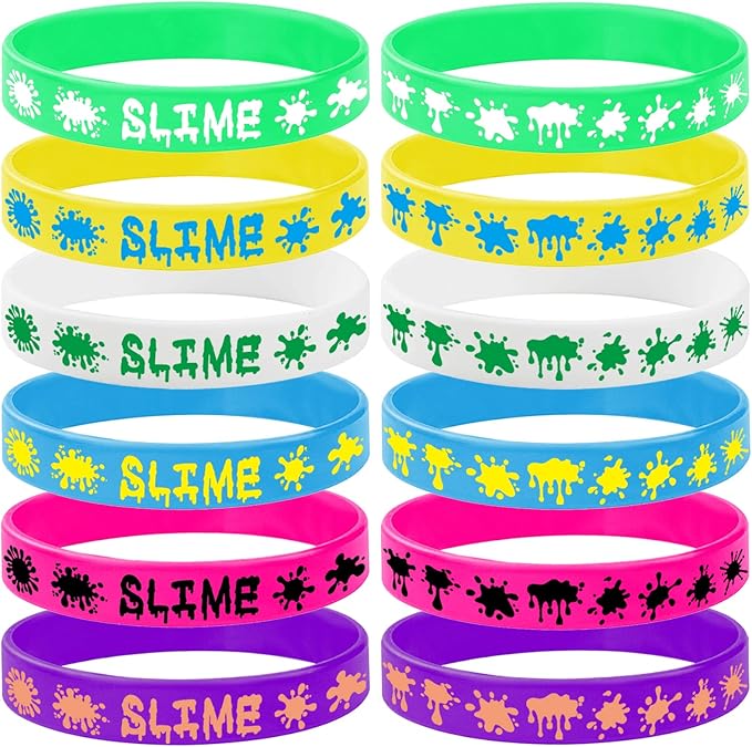 48PCS Rainbow Slime Rubber Bracelets Silicone Wristbands -Art Paint Party Supplies Birthday Baby Shower Party Favors