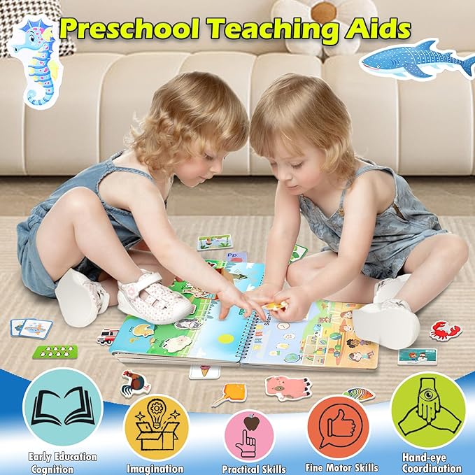 Busy Book for Toddlers, Preschool Learning Activities Book, 28 Pages Pre K Montessori Early Educational Learning Coloring Book, Autism Sensory Travel Toys, Gift Toys for Ages 3 4 5 6 7 Boys Girls