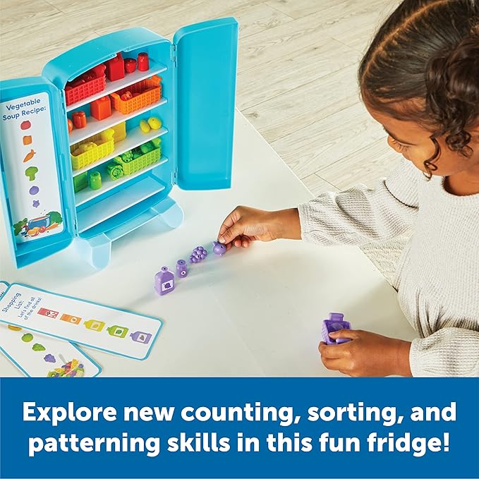 Learning Resources Sorting Snacks Mini Fridge, Educational Snack Toys, Fine Motor Toys, Food Toys, Gifts for Kids, Ages 3+, 51 Pieces