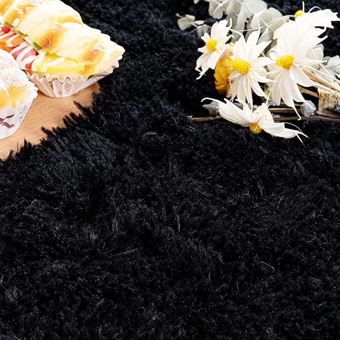 Noahas Ultra Soft Fluffy Bedroom Rugs Kids Room Carpet Modern Shaggy Area Rugs Home Decor 2.6' X 5.3', Black