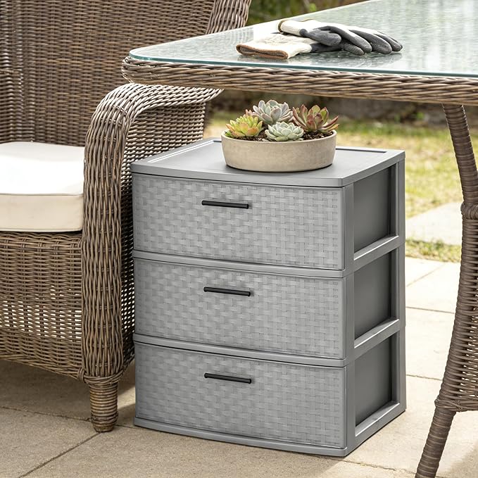 3 Drawer Wide Weave Tower color：Cement