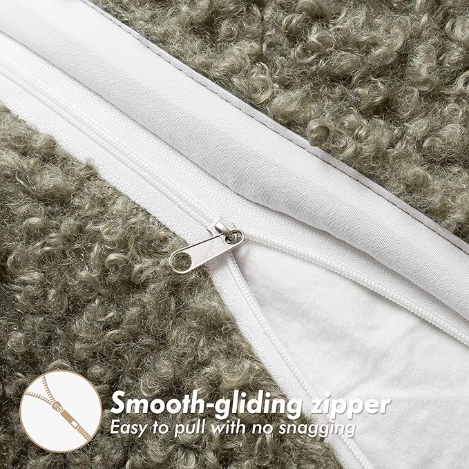 Woaboy Faux Fur Throw Pillow Covers 18x18 Inch Set of 2 Boucle Neutral Decorative Sherpa Fuzzy Accent Soft Sheepskin Fleece Cushions Modern Home Decor for Couch Sofa Bedroom Living Room,Sage Green