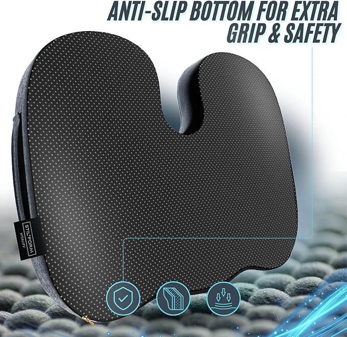 Ergonomic Seat Cushion Orthopedic Gel Memory Foam Cushion, Office Chair Cushion, Computer Chair Cushion, Oeko-TEX 100 Certified for Comfort and Posture