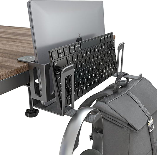 NODOCA 2-Slot Laptop Storage for Desk, Vertical Laptop Stand for Desk, MacBook Vertical Stand, with Headphone Holder, Desk Side Storage for MacBook/Surface/Samsung/HP/Dell[L, Black]