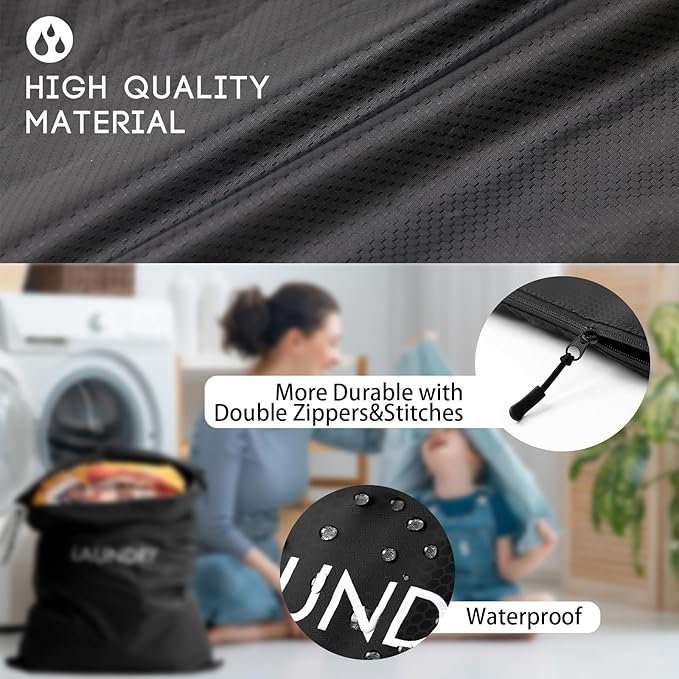 Travel Laundry Bag (2 Pcs - Large + Medium) - Foldable Waterproof Washable Wet Dry Bag for Gym, Swimming, Yoga, and Workout Perfect for Dirty Clothes, Bathing Suits, Travel Accessories Black