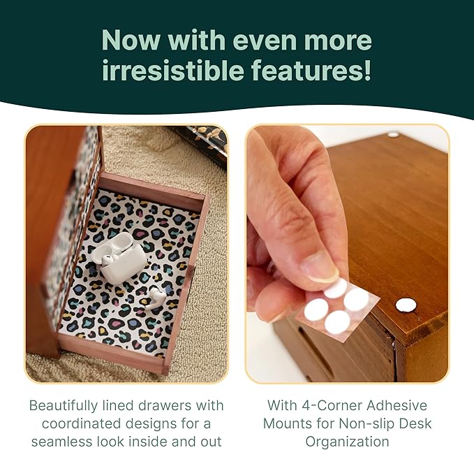 Colorful Leopard Print Wooden Desk Organizer - 4-Drawer Desktop Storage Cabinet for Office Supplies, Craft Tools & Home Organization - Trendy Wood Design for Crafters, Art Enthusiasts, Students