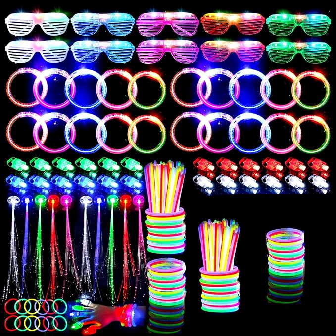 LED Light Up Toys Party Favors for Kids,Glow Sticks, Glow Glasses, Finger Lights,Glow Bracelets,Glow Braids, for Glow Party Favors/ Christmas Gifts /Birthday