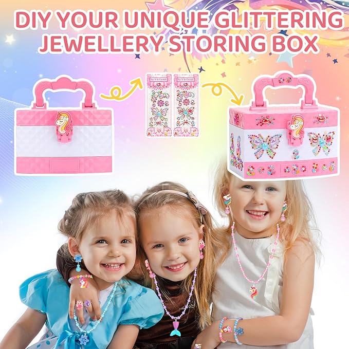 Jewelry Box for Girls, Unicorn Toys for Girls Age 4-6 Kids Jewelry Box, Toddler Girl Jewelry Set with Princess Necklaces/Bracelets/Earrings/Rings, Funny Christmas Birthday Gifts for 3-6 Year Old Girl