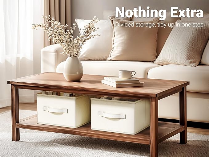 3 Pack Fabric Storage Bins for Shelves | 14¾" L*10¼" W*8¼" H Closet Storage Bins | Collapsible Closet Organizers for Clothes | Linen Clothes Bins | White & Ivory