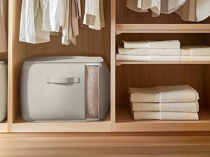 Vailando Large Canvas Comforter Storage Bags Closet Organizer for Clothes Sweater Clothes Organizer with Dual Zipper Three Carrying Handles for Blanket Closet Storage Container, 2 Pack, Grey