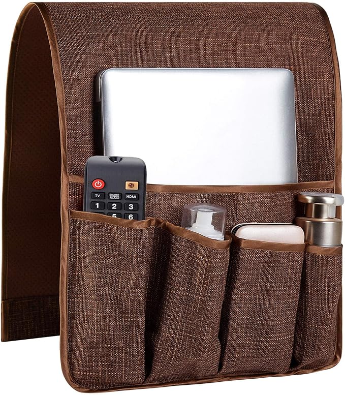FLYILY Sofa Armrest Organizer Non-Slip Arm Chair Hanging Caddy Remote Control Holder for Magazine, Phone, Books, Glasses(Coffee,13in)