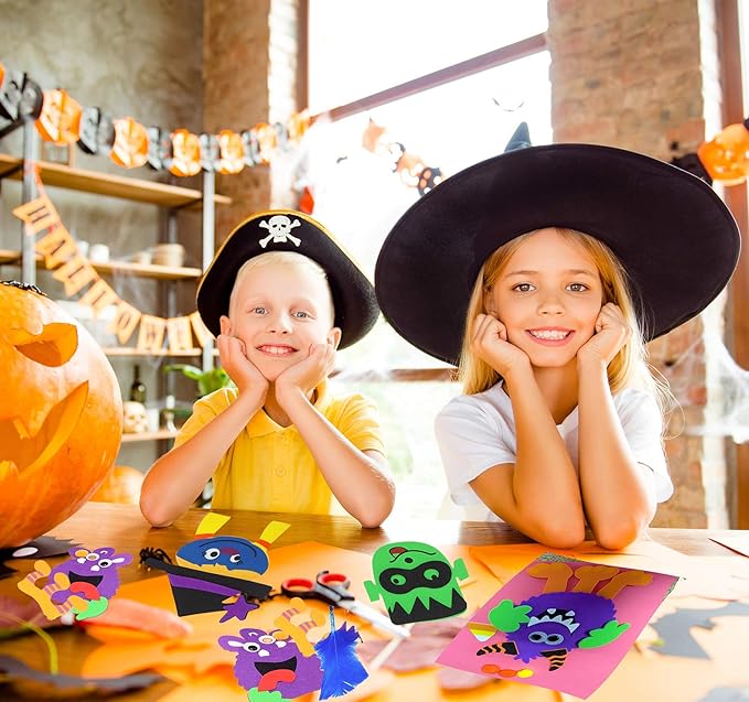 4E's Novelty 24 Halloween Crafts for Kids - Silly Monsters Foam Magnet Craft Kits - 24 Pack / 4 Styles, Classroom Arts & Crafts