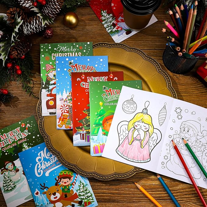 48 Pcs Christmas Coloring Books Party Favors Xmas Mini Coloring Book Bulk DIY Art Drawing Book Set for Stocking Goodie Bags Stuffer Holiday Party Supplies Friend Gift Activities Filler