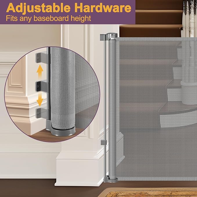 42" Tall X 80" Wide Retractable Dog Gates for Large Openings Extra Tall Retractable Baby Gates for Doorways Extra Tall Pet Gate Indoor Outdoor Long Baby Gate Large Mesh Dog Gate (Gray)