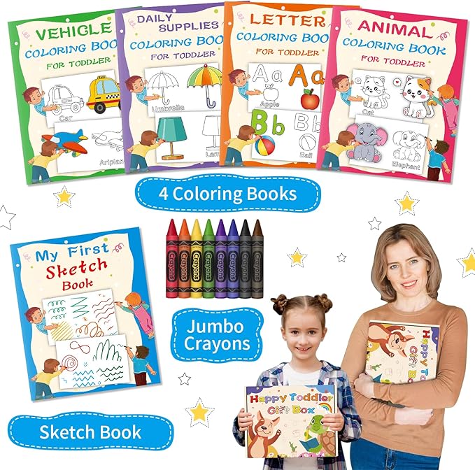 Kalysky 1-3 2-4 Year Old Art Set : Simple Coloring Books and Jumbo Crayons,Kids & Toddler Coloring Books,Sketch Book for Kids Cognition and Exploration Activity