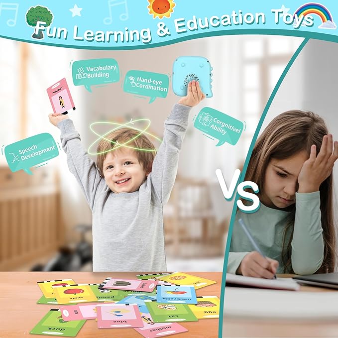Talking Flash Cards for Toddlers 1-3, 224 Sight Words Pocket Speech Therapy Toys, Learning Educational Toys, Autism Sensory Toys, Montessori Toddler Toys for Age 1 2 3 4 5 Year Old Boys Birthday Gift