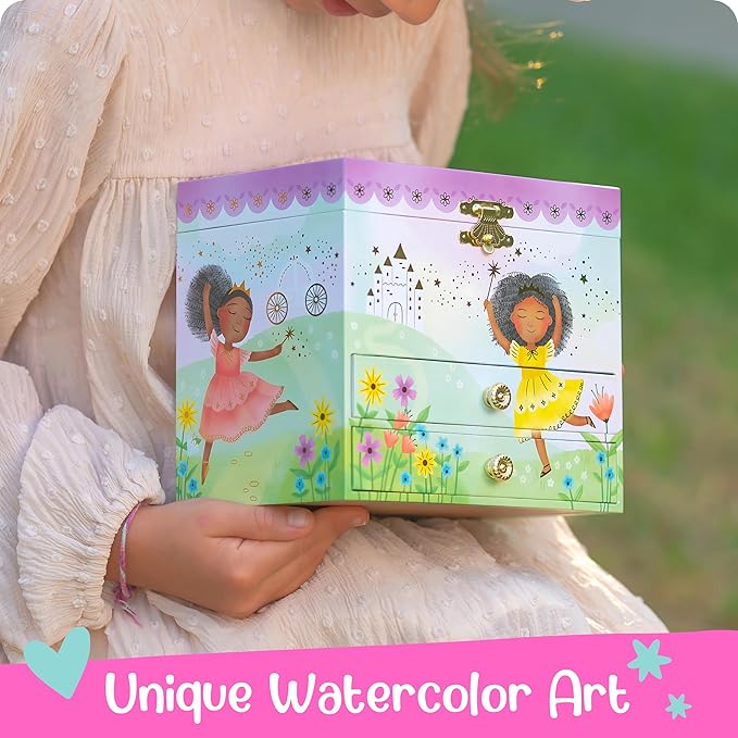 Giggle & Honey Musical Ballerina Jewelry Box for Girls - Kids Dancing Ballerina Music Box with Mirror, Black Ballerina Gifts for Little Girls, Childrens Birthday Gift, Ages 3-10