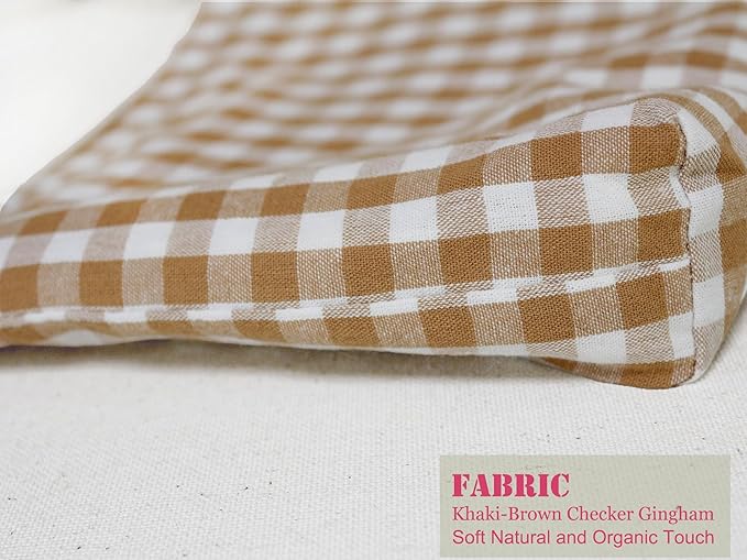 HAPPYHEIDI Khaki Gingham Cotton Makeup Bag Cosmetic Travel Pouch with Bottom, Make Up Purse Organizer, Zipper Closure, Canvas Lined…