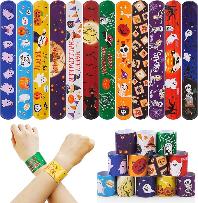 Halloween Slap Bracelets for Kids Halloween Party Favors Friendship Bracelets Bulk for Halloween Party Supplies Snap Bracelet Gifts Classroom Prizes Exchanging Gifts (72)