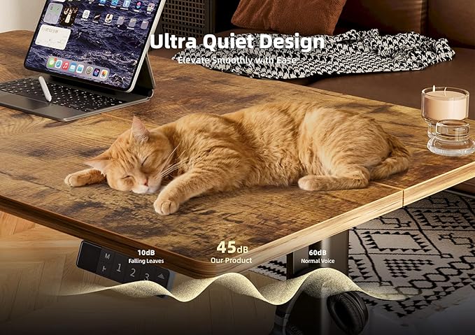 YDN Electric Standing Desk Adjustable Height, 55 x 24 Inches Stand up Desk with Cable Management, Home Office Desks with Splice Board & Black Frame, Rustic Brown Top