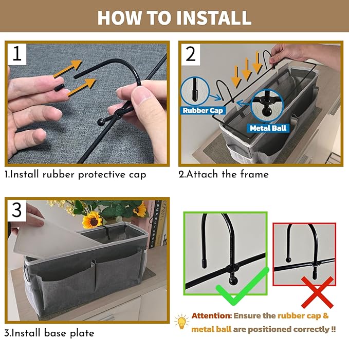 Beside Caddy Storage Organizer, Hanging Bag Holder with Pockets for Bedroom, Loft Bed Tent, Bed Curtain, Top Bunk bed Shelf Accessories Bedside Caddy 3-pocket (Gray_1pcs)