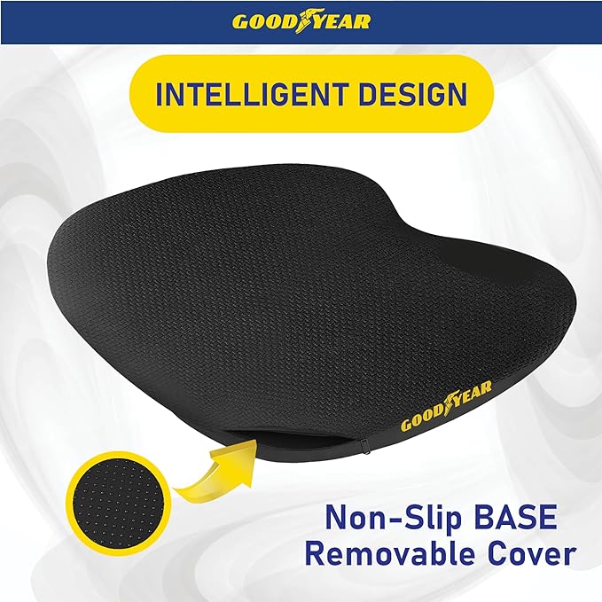 Goodyear Memory Foam Car Seat Cushion – Gel Seat Cushions for Office Chairs, Tailbone Pain Relief Cushion, Cooling Pillow, Slim Fit Car Seat