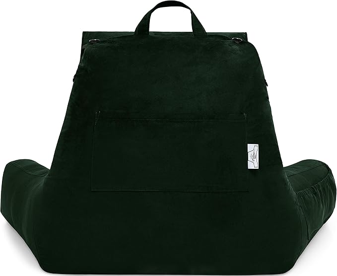 Husband Pillow Medium Aspen Edition Ramona Green, Sit Up Reading & Bed Rest with Arms, Ultra-Comfy, Detach Neck Roll - Premium Shredded Memory Foam Backrest, Reverses to Micro: Suede or Plush