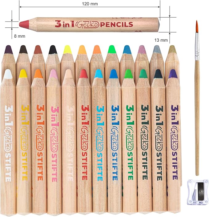 3 In 1 Colouring Pencils | 24 Colours Set inc. Brush And Sharpener | Non-Toxic And Vegan Colours For Ages 3 And Up