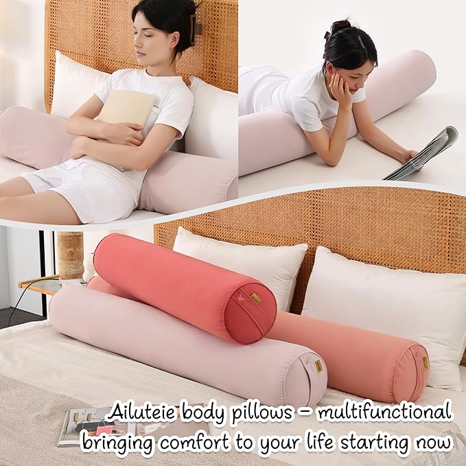 Body Pillow for Adults – Long Bolster Pillow for Bed, Round Cuddle Pillow, Full Support for Side Sleepers,39.37x 7.87 Inches,Purple