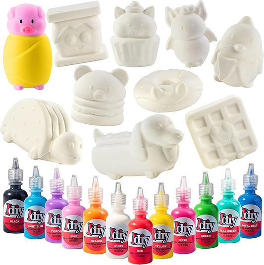 Jumbo Food Animal Squishies (10 Shapes w 12 Fabric Paints) -White Kawaii Scented Slow Rising Squishy Toys, Decorating, Scented Stress Relief Craft, Kids School, Birthday Party Activity Gift(4"-6")
