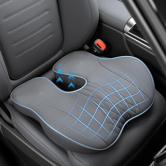Leather Adult Booster Car Seat Cushion, Effectively Increase Height by 3.96 inch, Dense Memory Foam for Hip Tailbone Coccyx Sciatica Seat Cushion Donut Pillow Seat Cushion for Hemorrhoid (Grey)