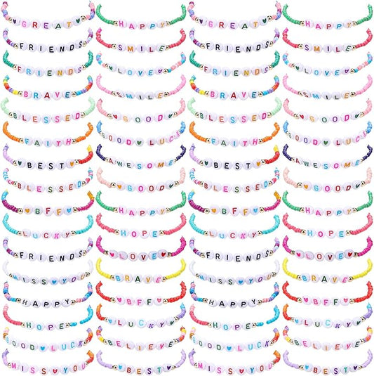 64 Pcs Kids Friendship Beaded Bracelets for Girls Jewelry Letter Beads Bracelets Bulk Colorful Cute Stretchy Rainbow Princess Dress up Gifts(Lovely)