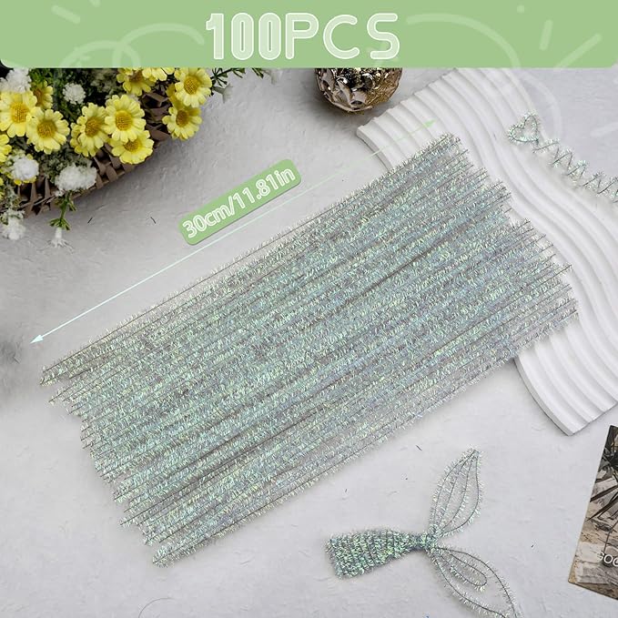 Hssugi Pipe Cleaners, 100PCS Christmas Pipe Cleaners Craft Supplies, Glitter Dazzling Color Pipe Cleaners Bulk Fuzzy Sticks for DIY Art and Craft Projects Home Decoration
