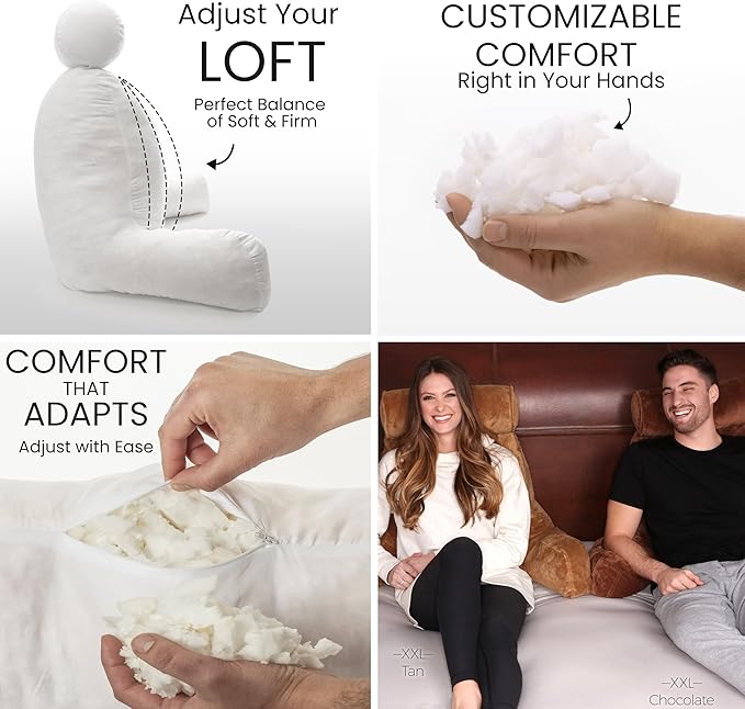 Husband Pillow XXL - Reading Pillow Bed Chair with Arms & Back Support - Chocolate - Back Pillow for Bed Sitting Up - BedRest Arm Pillow - Comfy Reading Pillow for Adults