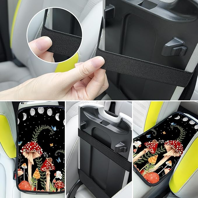 Adastrah Red Mushroom Auto Center Console Pad,Soft Waterproof Car Center Console Cover Auto Armrest Seat Box Cover Protector for Most Vehicle SUV Truck Car