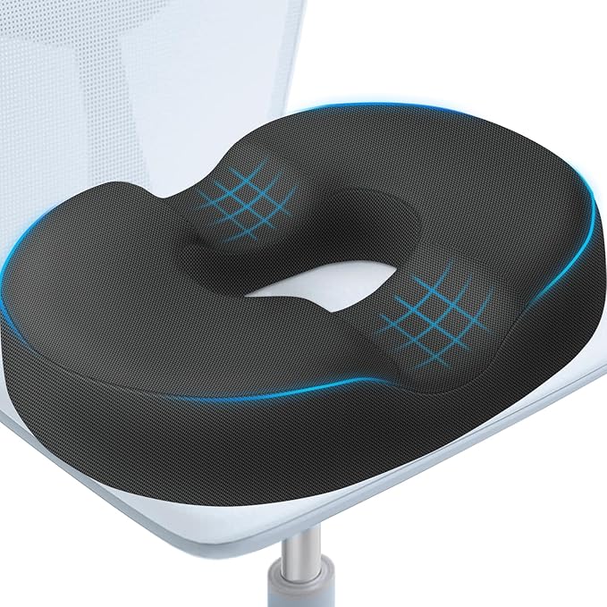 BlissTrends Donut Pillow Seat Cushion, Donut Chair Cushions for Postpartum Pregnancy&Hemorrhoids, Tailbone Pain Relief Cushion, Memory Foam Lifting Cushions for Office & Home Chairs (Black, XX-Large)