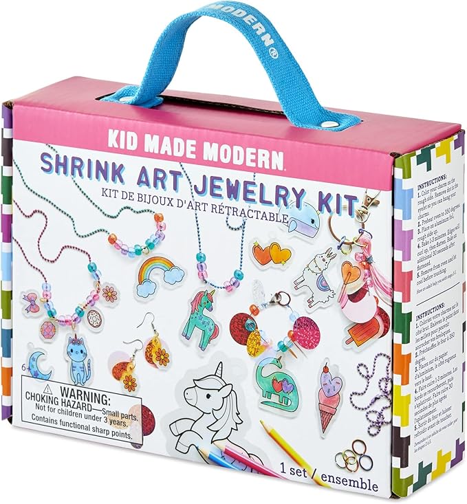 Kid Made Modern - Jewelry Making Kit - Shrink Art Charms - 180 Pieces Set - DIY Kids Crafts - Bulk Craft Set - Create Your Own Art - Includes Art & Jewelry Charm Supplies - Ages 6+
