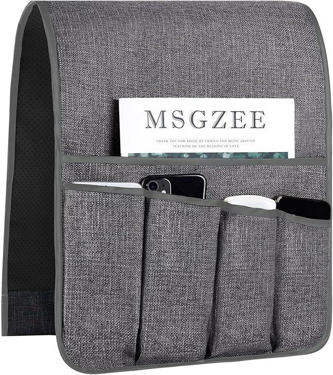 FLYILY Sofa Armrest Organizer Non-Slip Arm Chair Hanging Caddy Remote Control Holder for Magazine,Tablet, Phone, Books, Glasses(LightGrey,13in)