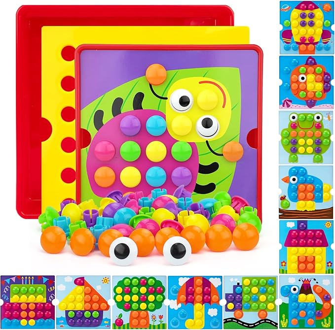 Button Art Toys for Toddlers, Crafts for Age 3-5, Early Educational Toys, Color Matching Puzzle, Fine Motor Skills Game, Preschool Learning Toys for Boys & Girls 3+