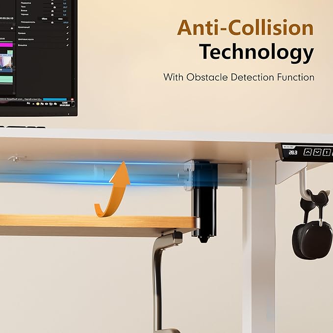 Monomi 55 Inch Electric Standing Desk, Height Adjustable Sit Stand Up, Work Home Office Computer PC Desks, Gaming Writing Study Bedroom Rising Table, White