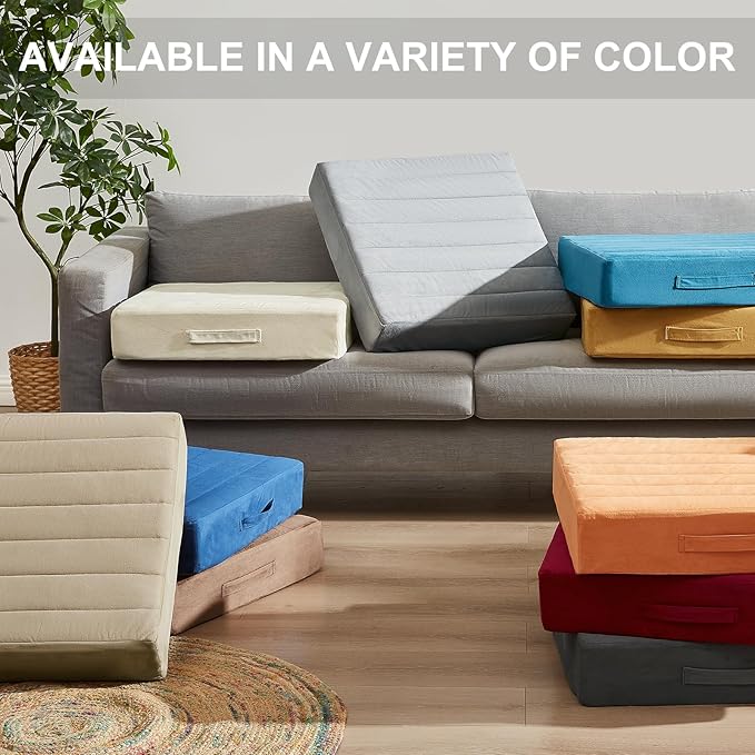 2 Pcs High Density Foam Floor Pillow - Upgraded Large Pillows Seating for Adults - Outdoor Floor Cushion with Soft Tufted Cover - Yoga Pillows for Sitting On Floor - 22 Inch Yellow