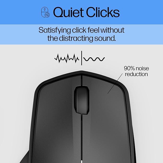 HP 280 Silent Wireless Mouse - Ergonomic, Right-Handed Design - 2.4GHz USB Wireless Connection - Multi-Surface Technology, 1600 DPI Optical Sensor - Win, Chrome, Mac OS - Up to 18-Month Battery Life